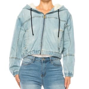Women’s Cropped Denim & Sherpa Lined Jacket Ashley Vintage Charm Size La…